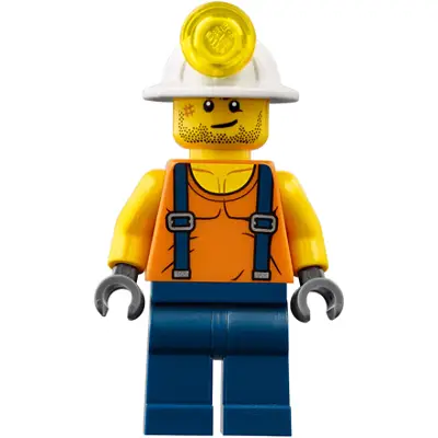 Miner - Shirt with Straps, Dark Blue Legs, Mining Helmet, Stubble and Scar