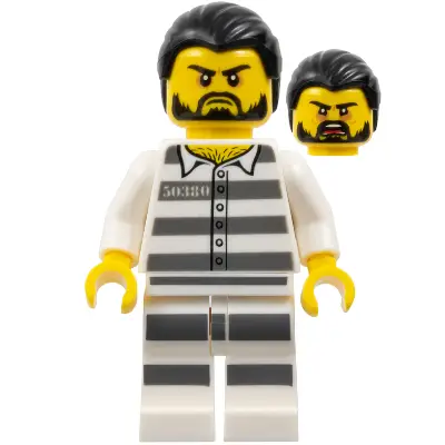 Mountain Police - Jail Prisoner 50380 Prison Stripes, Black Hair, Beard