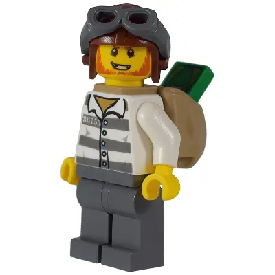 Mountain Police - Jail Prisoner 86753 Prison Stripes, Aviator Helmet, Backpack with Money