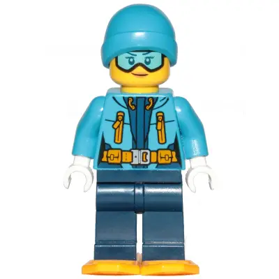 Arctic Explorer - Female, Dark Blue Legs, Dark Azure Beanie, Medium Azure Ski Goggles, Bright Light Orange Snowshoes