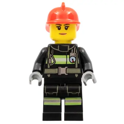 Fire - Reflective Stripes with Utility Belt, Red Fire Helmet, Nougat Lips Closed Mouth Smile
