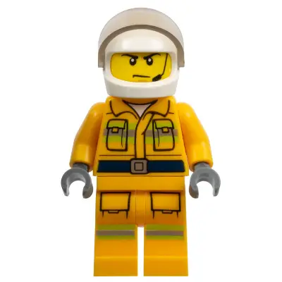 Fire - Reflective Stripes, Bright Light Orange Suit, White Helmet, Scowl