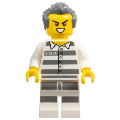 Sky Police - Jail Prisoner 50380 Prison Stripes, Scowl with Teeth, Dark Bluish Gray Hair with Sideburns