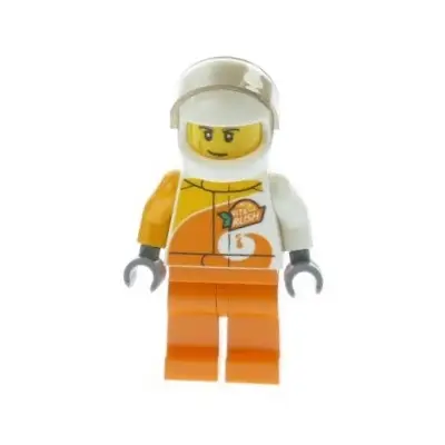 Desert Rally Racer Driver with Orange 'ViTA RUSH' Logo and Dark Tan Eyebrows