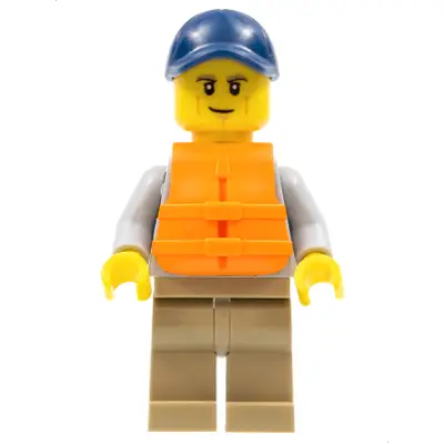 Kayaker, Dark Blue Cap, Orange 2 Strap Life Jacket