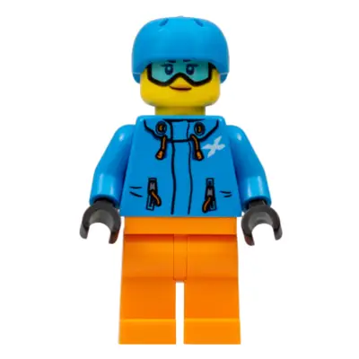 Skier Female, Dark Azure Jacket and Helmet, Goggles with Nougat Lips