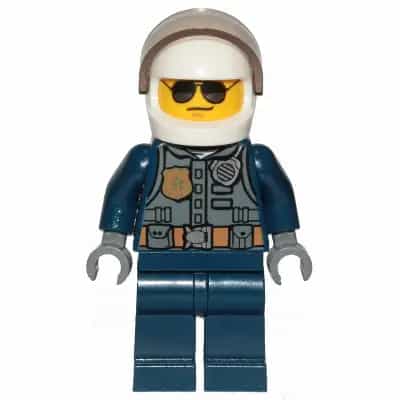 Police - City Pilot, Jacket with Dark Bluish Gray Vest, Dark Blue Legs, White Helmet, Sunglasses