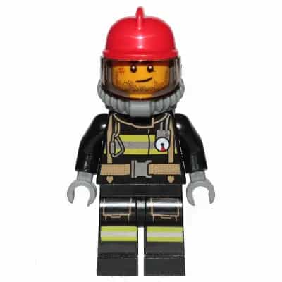 Fire - Reflective Stripes, Stubble Beard, Red Helmet, Breathing Neck Gear with Blue Air Tanks