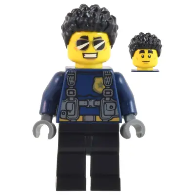 Police Officer - Male, Dark Blue Shirt with Harness, Black Legs, Black Coiled Hair, Sunglasses (Duke DeTain)