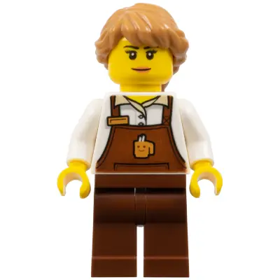 Barista - Female, Reddish Brown Apron with Cup and Name Tag, Reddish Brown Legs, Medium Nougat Hair