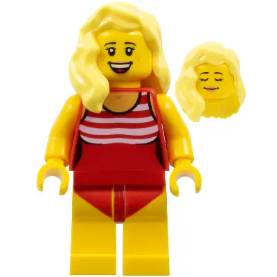 Swimmer - Female, Red Swimsuit with White Stripes, Bright Light Yellow Hair