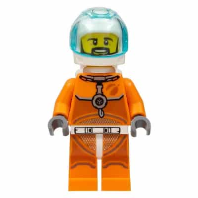 Astronaut - Male, Orange Spacesuit with Dark Bluish Gray Lines, Trans-Light Blue Visor, Black Angular Beard