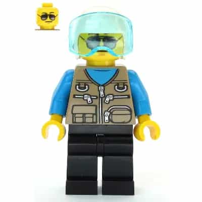 Helicopter Pilot - Dark Tan Vest Over Dark Azure Shirt, White Helmet