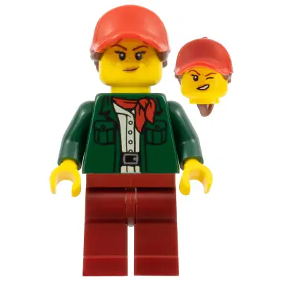 Safari Tourist - Female, Dark Green Jacket, Dark Red Legs, Red Ball Cap with Reddish Brown Ponytail