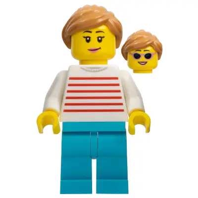 Automobile Buyer - Female, White Sweater with Red Horizontal Stripes, Medium Azure Legs, Medium Nougat Hair with Ponytail, Sunglasses