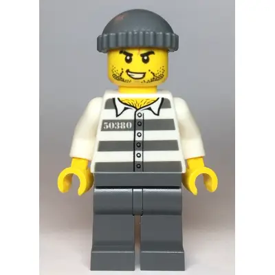 Police - Jail Prisoner 50380 Prison Stripes, Stubble, Dark Bluish Gray Knit Cap