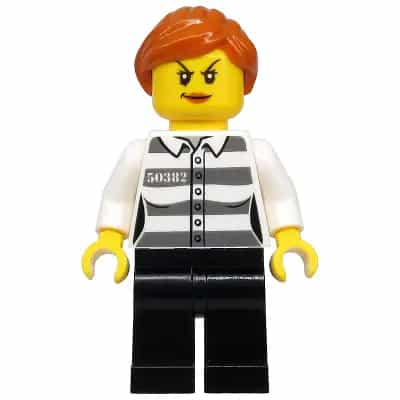 Police - Jail Prisoner 50382 Prison Stripes, Female, Black Legs, Scowl with Dark Orange Lips, Orange Ponytail