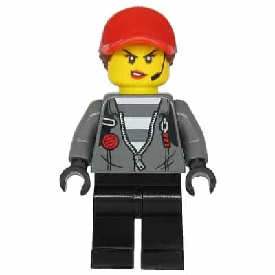Police - Jail Prisoner Jacket over Prison Stripes, Female, Black Legs, Red Ball Cap with Reddish Brown Ponytail