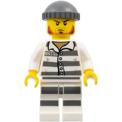 Police - Jail Prisoner 86753 Prison Stripes, Dark Bluish Gray Knit Cap, Reddish Brown Beard and Stubble