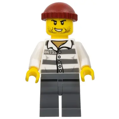 Police - Jail Prisoner 86753 Prison Stripes, Dark Red Knit Cap, Scar, and Stubble