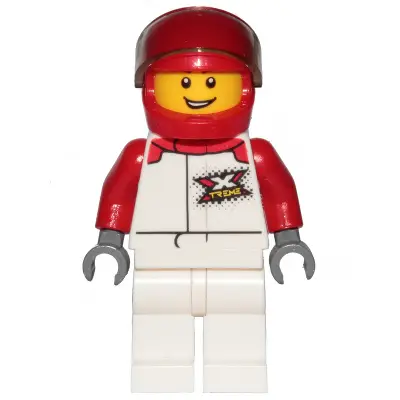 Race Car Driver - Male, White and Red Racing Suit with 'XTREME' Logo, White Legs, Red Helmet, Trans-Brown Visor