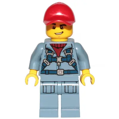 Ocean Mini-Submarine Pilot - Male, Harness, Sand Blue Legs with Pockets, Red Cap, Lopsided Grin
