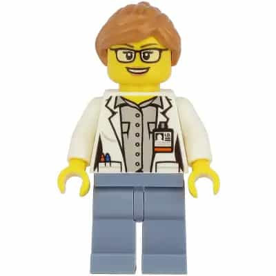 Ocean Researcher - Female, White Jacket, Sand Blue Legs, Glasses, Medium Nougat Hair