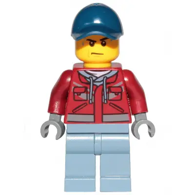 Explorer - Male, Dark Red Hooded Sweatshirt, Dark Blue Cap, Frown, Sweat Drops