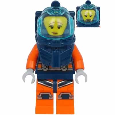 Deep Sea Diver - Female, Dark Blue Helmet, Pensive Smile / Scared