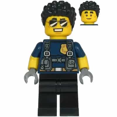 Police Officer - Duke DeTain, Dark Blue Shirt with Molded Short Sleeves, Harness, Black Legs, Black Hair