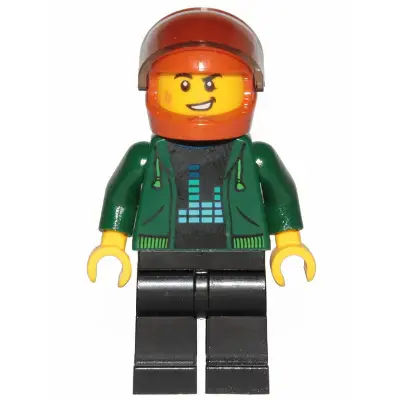 Detective - Male, Dark Green Hoodie, Black Legs, Dark Orange Helmet, Trans-Brown Visor