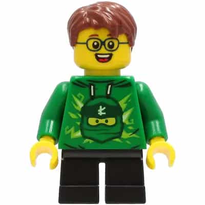 Boy - Green Ninjago Hoodie, Black Short Legs, Reddish Brown Hair