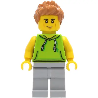 Car Driver - Male, Lime Hoodie, Light Bluish Gray Legs, Medium Nougat Hair
