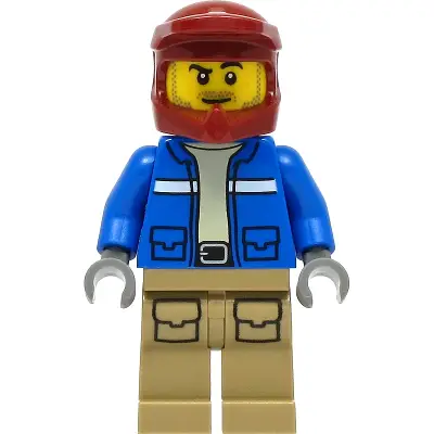 Wildlife Rescue Explorer - Male, Blue Jacket, Dark Red Helmet, Dark Tan Legs with Pockets, Beard