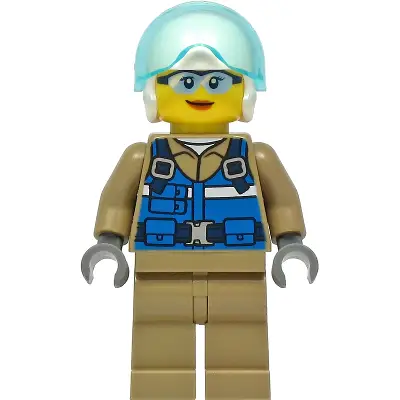 Wildlife Rescue Pilot - Female, Blue Vest, White Helmet, Dark Tan Legs