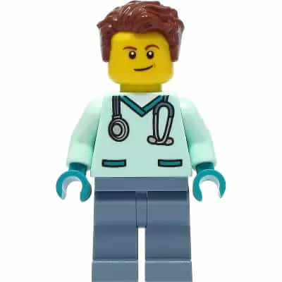Wildlife Rescue Veterinarian - Male, Light Aqua Scrubs, Sand Blue Legs, Reddish Brown Hair