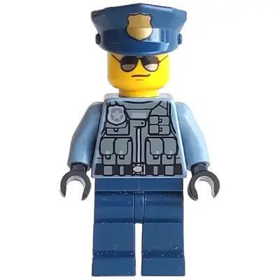 Police Officer - Sand Blue Police Jacket, Dark Blue Legs, Police Hat with Gold Badge, Sunglasses
