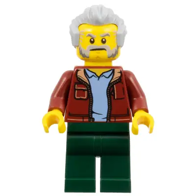 Man, Dark Red Jacket with Bright Light Blue Shirt, Dark Green Legs, Light Bluish Gray Hair, Beard and Sideburns (Rescue Helicopter Transport Driver)