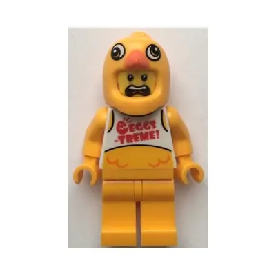 Clemmons - Stuntz Driver, Bright Light Orange Chicken Head Helmet, White Tank Top with 'EGGS-TREME!', Bright Light Orange Legs