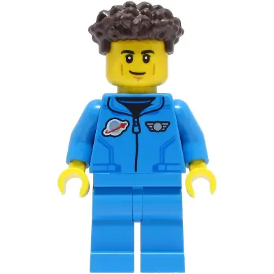 Lunar Research Astronaut - Male, Dark Azure Jumpsuit, Dark Brown Coiled Hair with Short Straight Sides