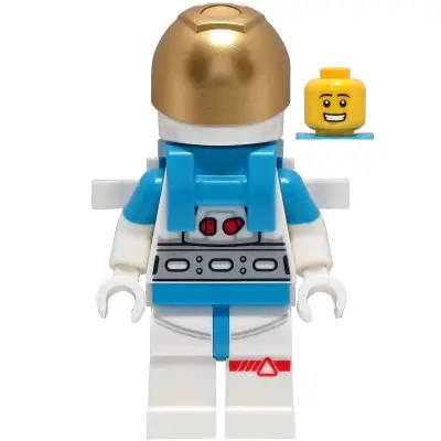 Lunar Research Astronaut - Male, White and Dark Azure Suit, White Helmet, Metallic Gold Visor, Backpack Clips, Open Mouth Smile
