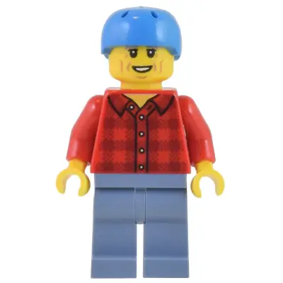 Electric Scooter Rider - Red Plaid Flannel Shirt, Sand Blue Legs, Dark Azure Helmet, Light Bluish Gray Eyebrows