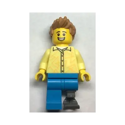 Grocery Store Customer - Male, Bright Light Yellow Shirt, Dark Azure Legs with Prosthetic Leg, Medium Nougat Hair