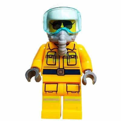 Fire - Reflective Stripes, Bright Light Orange Suit, White Helmet, Breathing Apparatus, Sunglasses