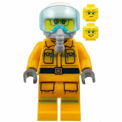 Fire - Reflective Stripes, Bright Light Orange Suit, White Helmet, Breathing Apparatus, Green Glasses