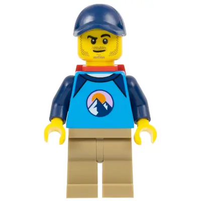 Go-To Gary - Dirt Bike Rider, Male, Dark Azure and Dark Blue Shirt with Mountains, Dark Tan Legs, Dark Blue Cap, Red Backpack