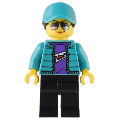 Custom Car Garage Driver - Female, Dark Turquoise Jacket, Black Legs, Dark Turquoise Ball Cap with Black Ponytail, Sunglasses