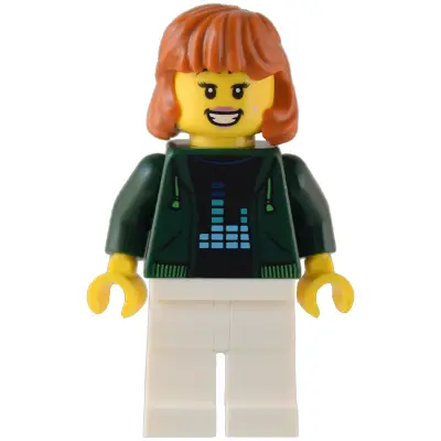 Gaming Tournament Spectator - Female, Dark Green Hoodie, White Legs, Dark Orange Hair
