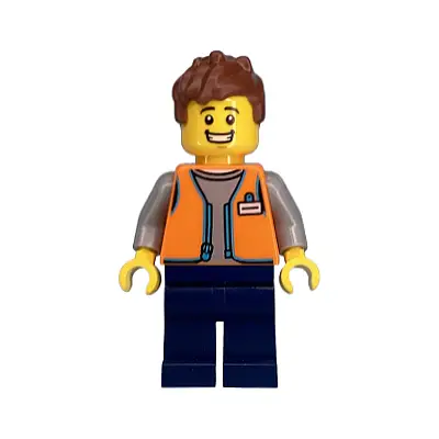 Convenience Store Worker - Male, Orange Open Vest, Dark Blue Legs, Reddish Brown Messy Hair