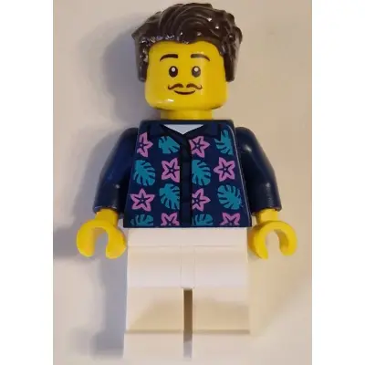 Apartment Building Resident - Male, Dark Blue Jacket with Flowers and Leaves, White Legs, Dark Brown Hair, Moustache